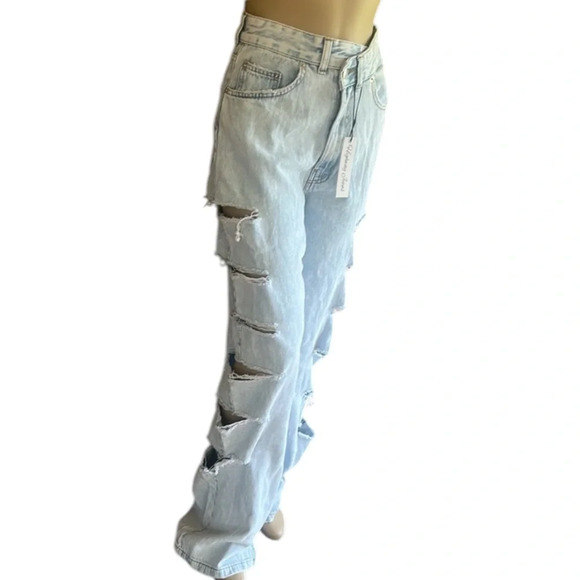 Highway Jeans Factory Distressed Ripped Light Blue Wide Leg Denim Size 3 NWT - Picture 5 of 16